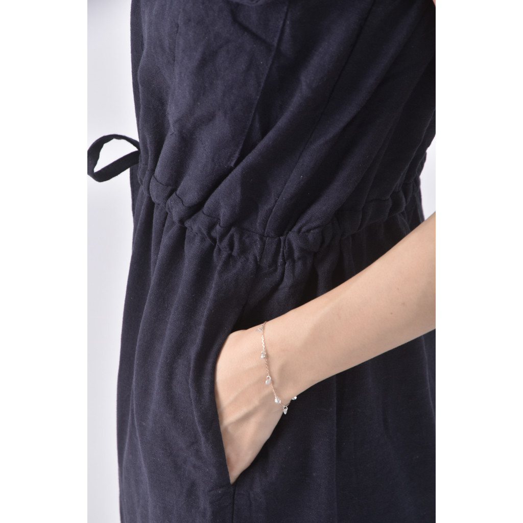 (F) 高腰吊帶排扣藍色連身裝二手衣, , large