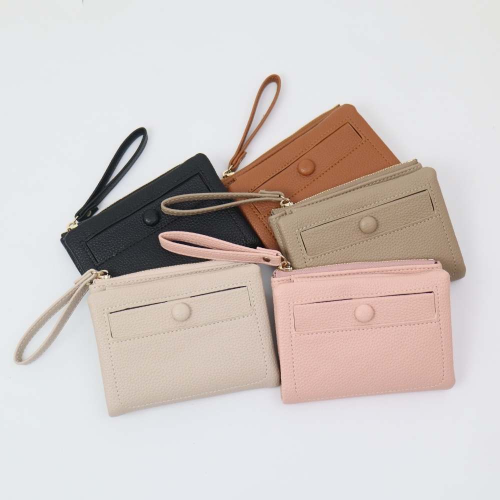 AUNO  經典圓釦短夾-暖栗棕 多卡位收納皮夾 女用錢包 典雅百搭, , large