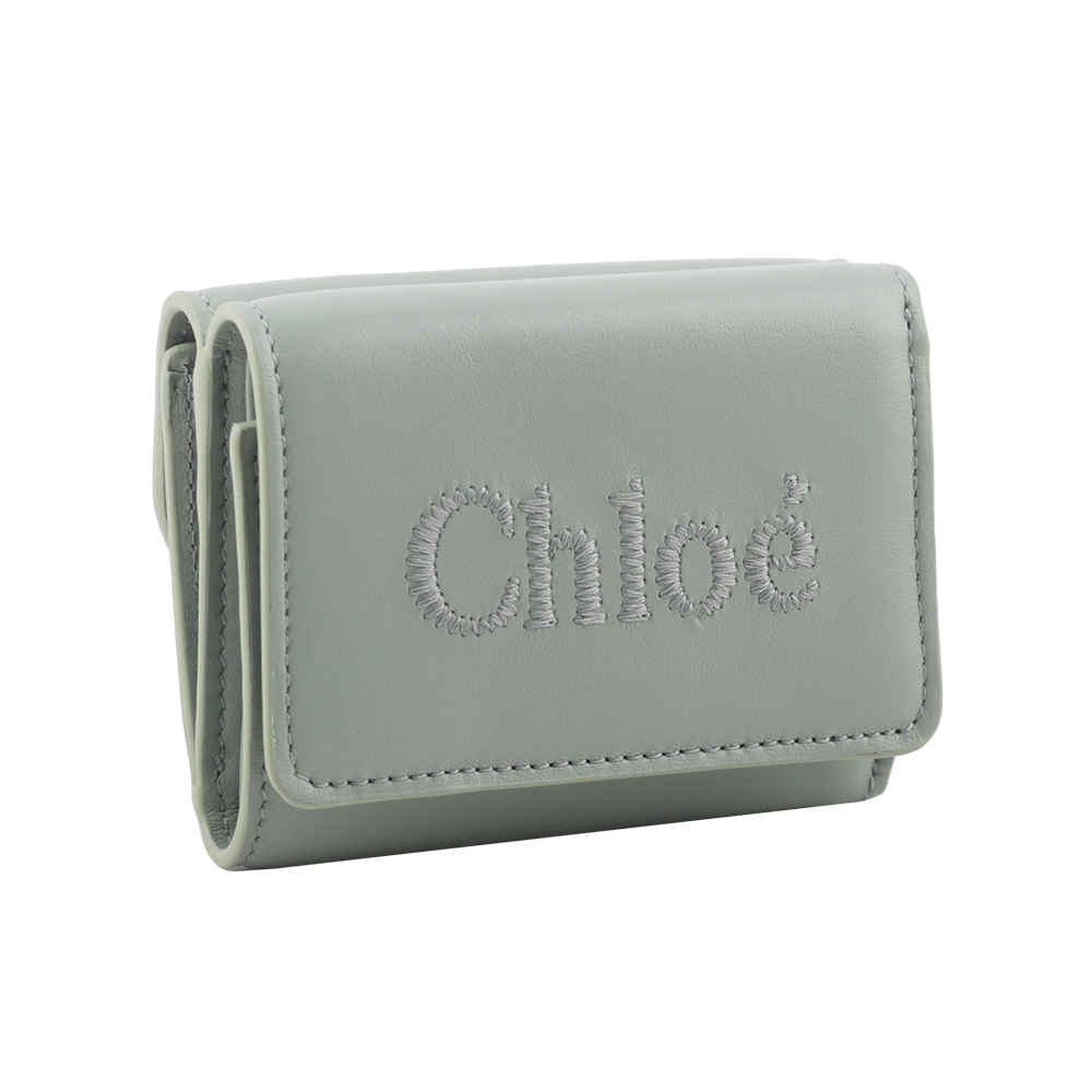CHLOE' Sense 刺繡標誌小款三折短夾/海灣綠, , large