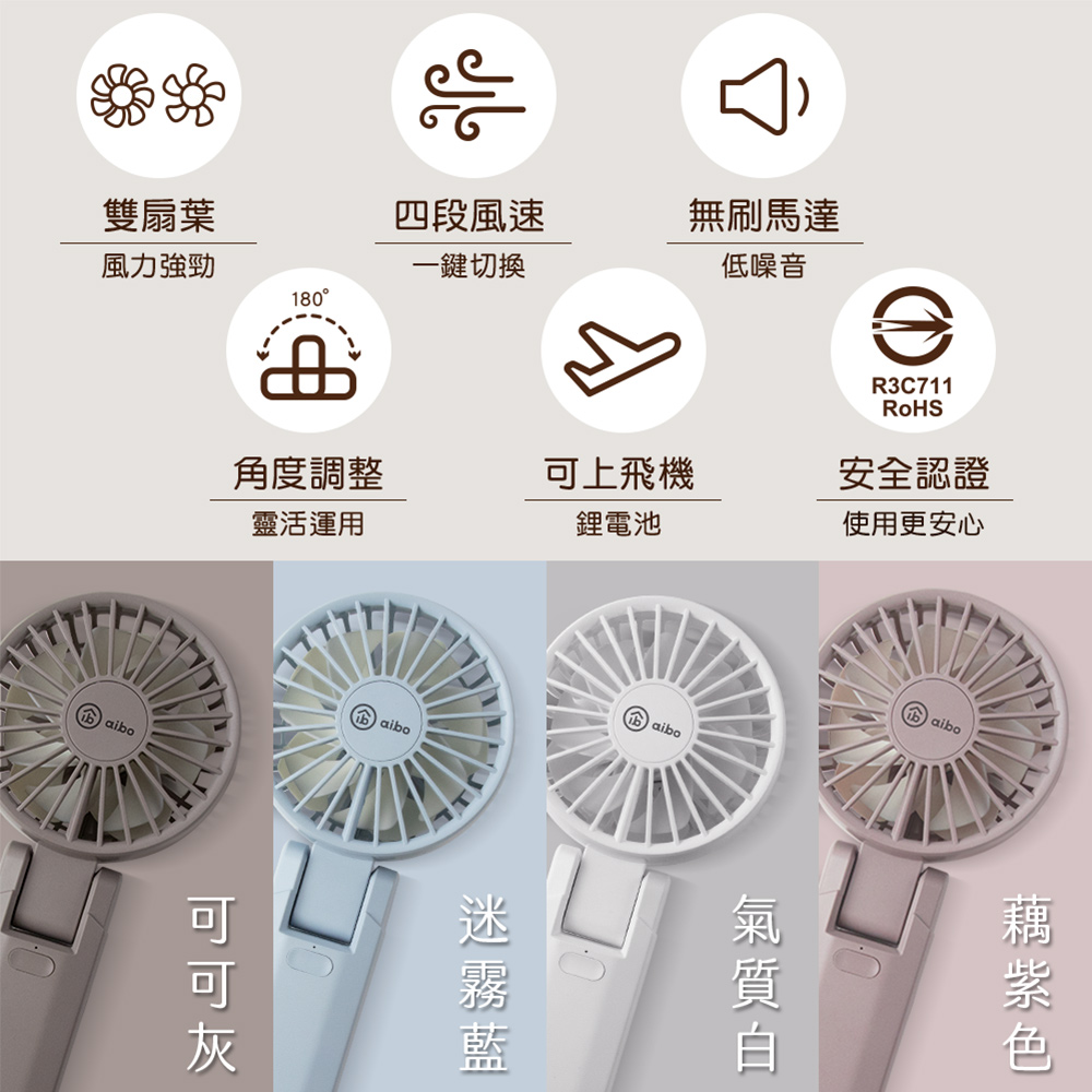 【aibo】雙扇葉折疊頸掛/手持兩用風扇-HA-FAN1146-W氣質白, , large