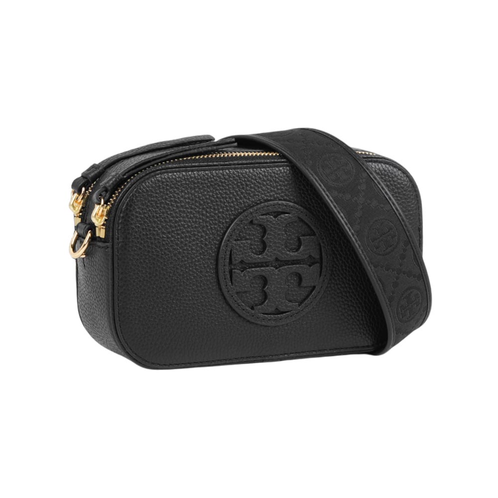 TORY BURCH Miller 荔枝紋雙拉鍊迷你相機包(黑色), , large