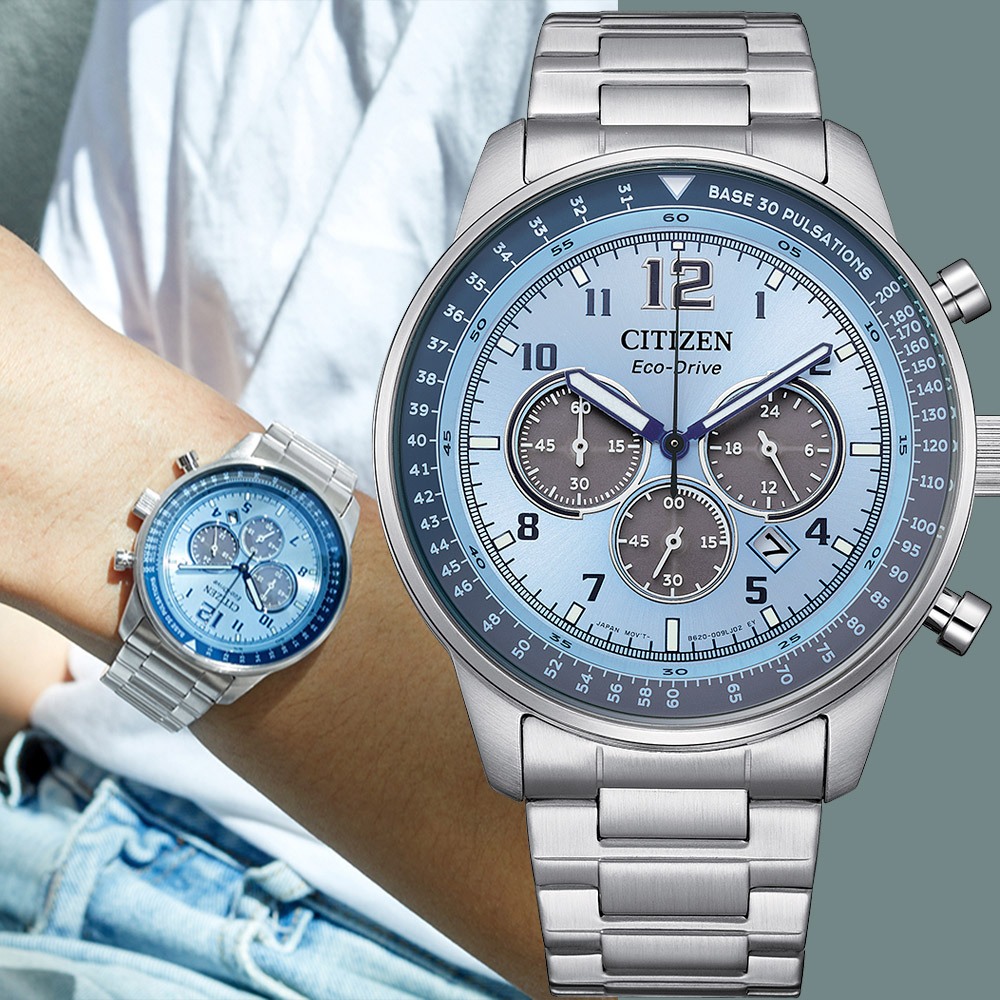 CITIZEN 星辰 光動能三眼計時手錶 CA4500-83M, , large