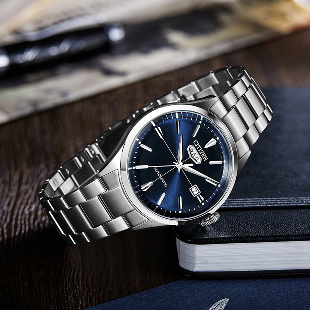 CITIZEN 星辰 C7 經典復刻日曆機械錶-銀x藍 NH8391-51L, , large
