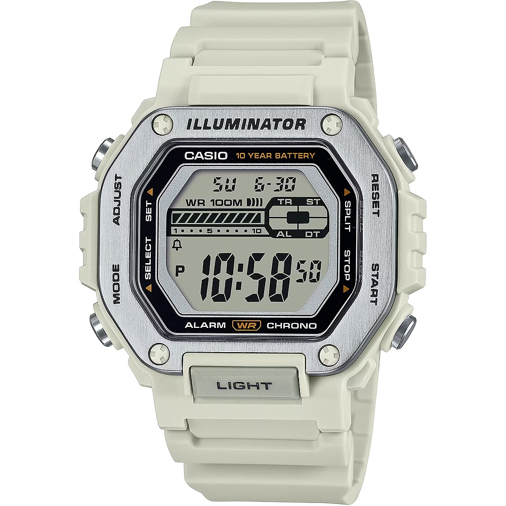 CASIO 卡西歐 10年電力金屬風計時手錶-米白 MWD-110H-8AV, , large