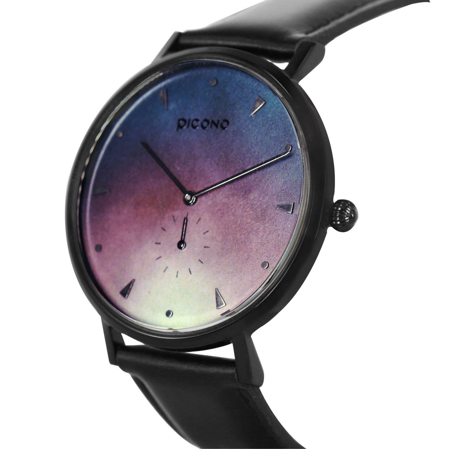 【PICONO】A week collection black leather strap watch-Pink Blue / AW-7604, , large