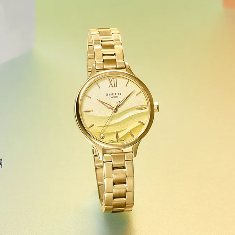 CASIO 卡西歐 SHEEN 海浪漸層女錶-金 SHE-4550G-9A, , large
