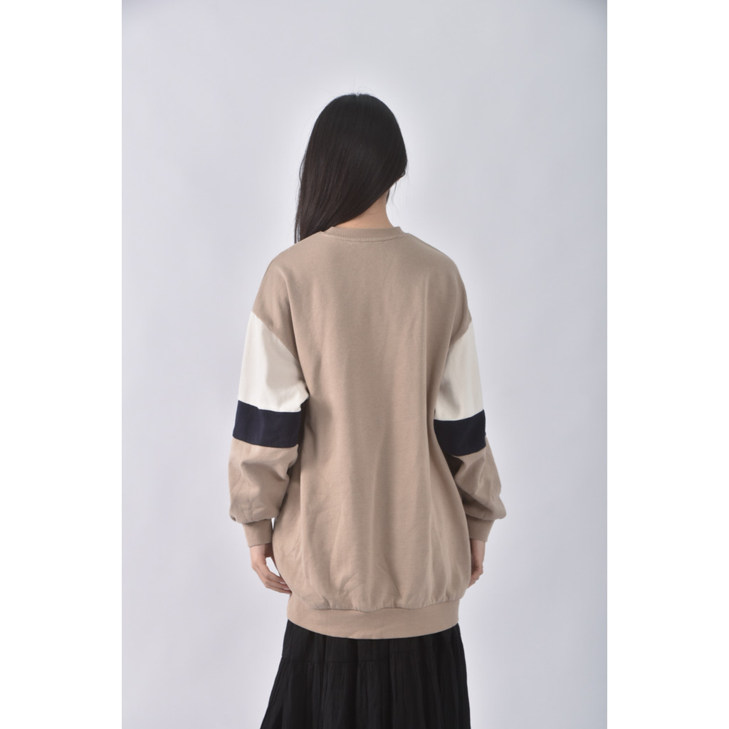 (F) net質感棉質圓領棕色長袖上衣二手衣, , large