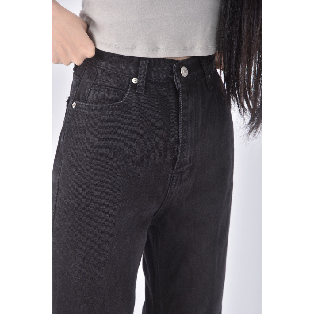 (S) riah韓牌高腰丹寧牛仔質感黑色長褲二手衣, , large