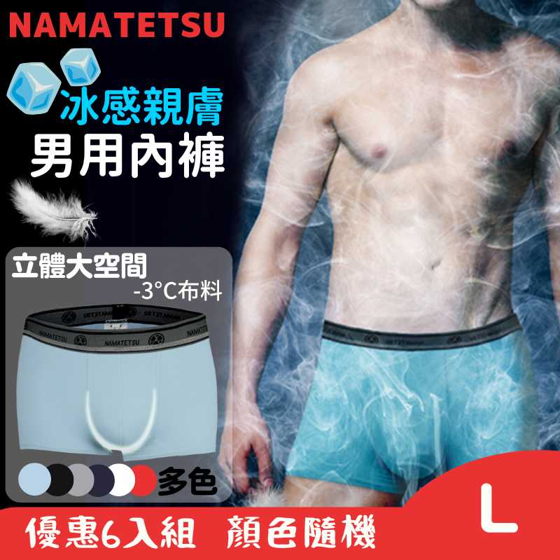 【標準桿】NAMATETSU 男士天鵝絲冰絲內褲 柔軟超透氣 6入組-L, , large