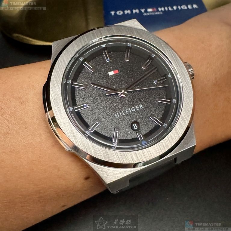 [星晴錶業]TommyHilfiger手錶,44mm,TH00074黑色錶面銀錶殼深黑色真皮皮革錶帶款, , large