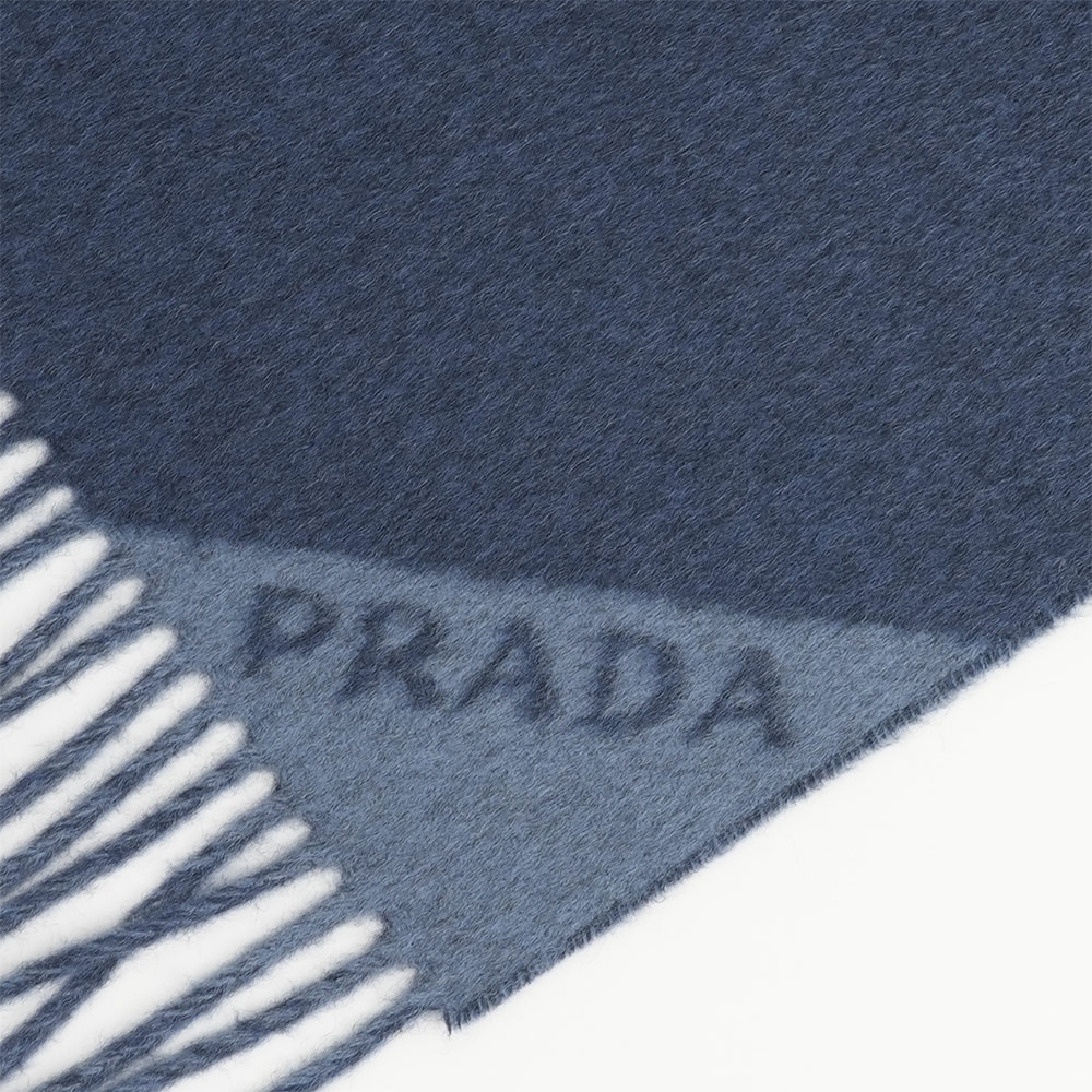 PRADA 雙色雙面喀什米爾羊毛圍巾(波羅的海藍/飛行藍), , large