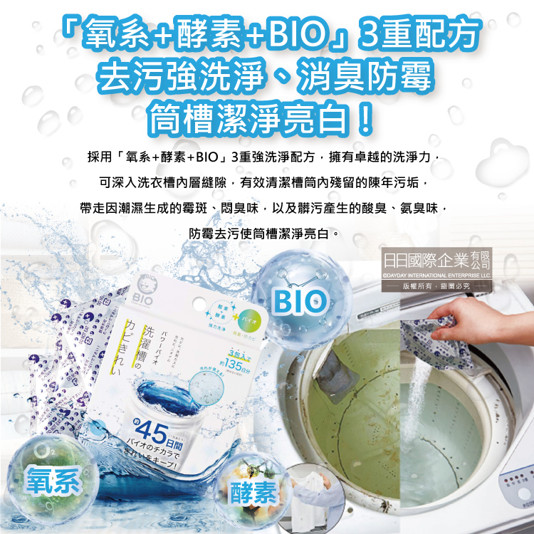 [日日好物]日本COGIT-BIO氧系酵素防霉去污消臭直立式洗衣槽清潔粉(50gx3包)/盒(不鏽鋼,塑料筒槽適用,筒槽除霉長效約45天,除水垢清潔劑,槽洗淨清潔錠), , large