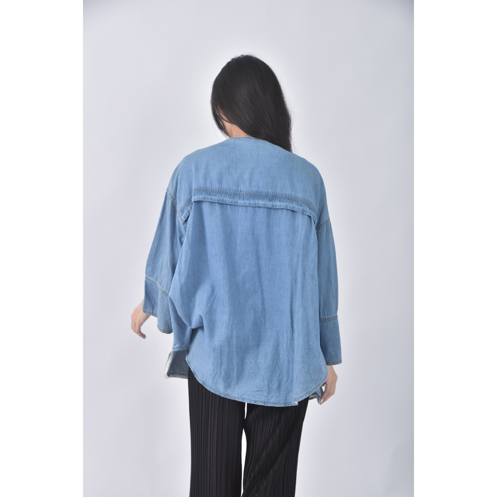 (XL) 丹寧牛仔質感圓領藍色外套二手衣, , large