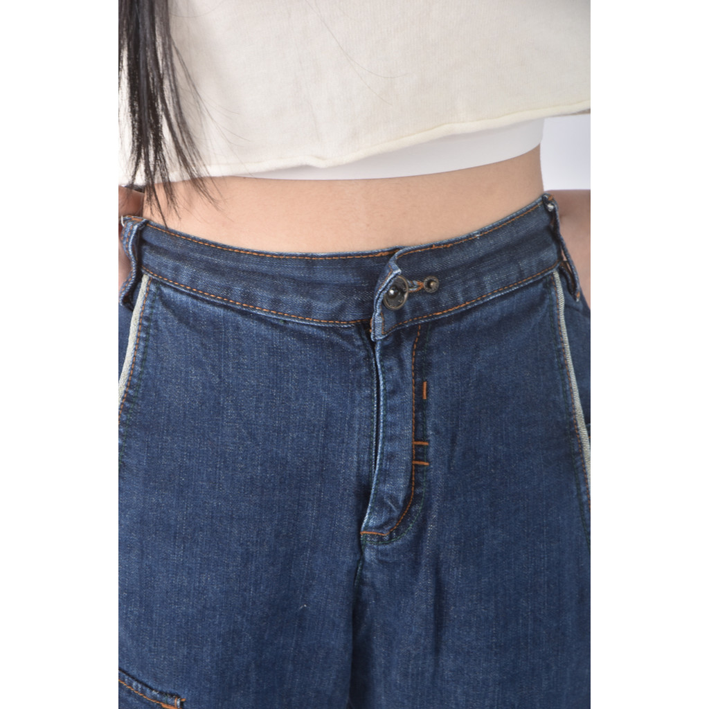 (4XL（含）以上) gozo高腰丹寧牛仔口袋藍色長褲二手衣, , large