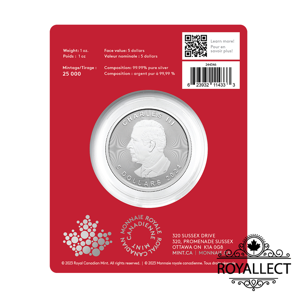 [皇家典藏] Canadian Mint 2024加拿大-楓葉-龍標記版-1盎司銀幣(普鑄)(卡裝)(首發版), , large