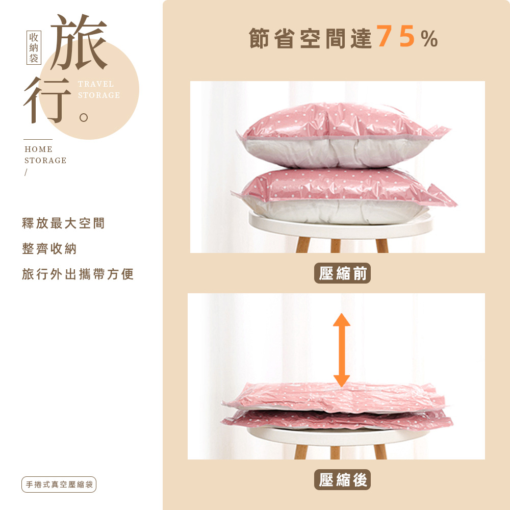 【上手家居】旅行壓縮袋-中號 2入組(真空壓縮袋/真空收納袋/衣服壓縮袋/衣物壓縮袋/手捲壓縮袋/手卷壓縮袋), , large