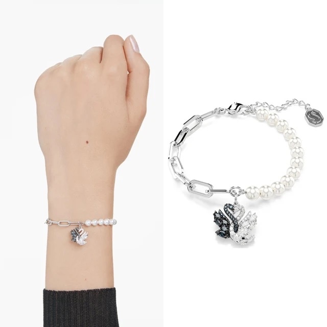 SWAROVSKI 施華洛世奇 Swan 黑白天鵝 愛與美水晶珍珠手鍊(5705720), , large
