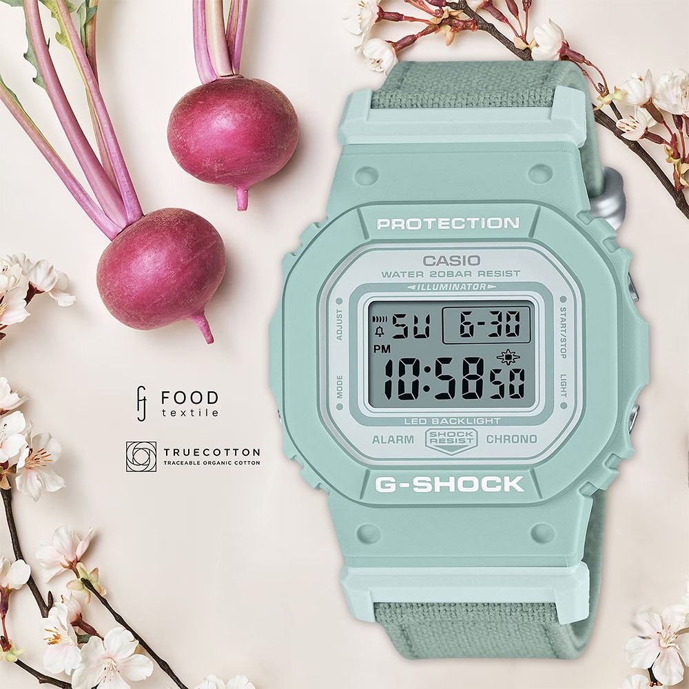 CASIO 卡西歐 G-SHOCK 自然系列 湖水藍 布質錶帶方型女錶 GMD-S5600CT-3, , large