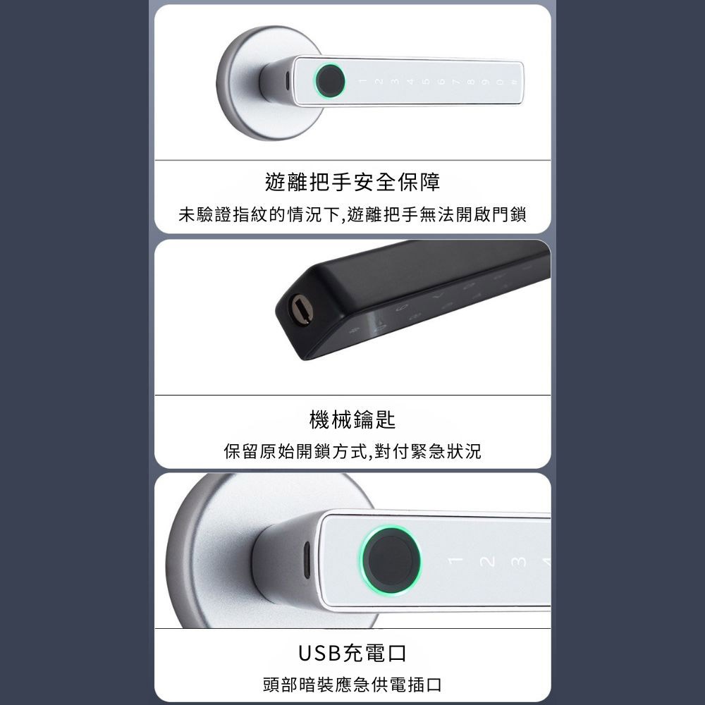 5-in-1 Smart Fingerprint Door Lock / Silver, , large