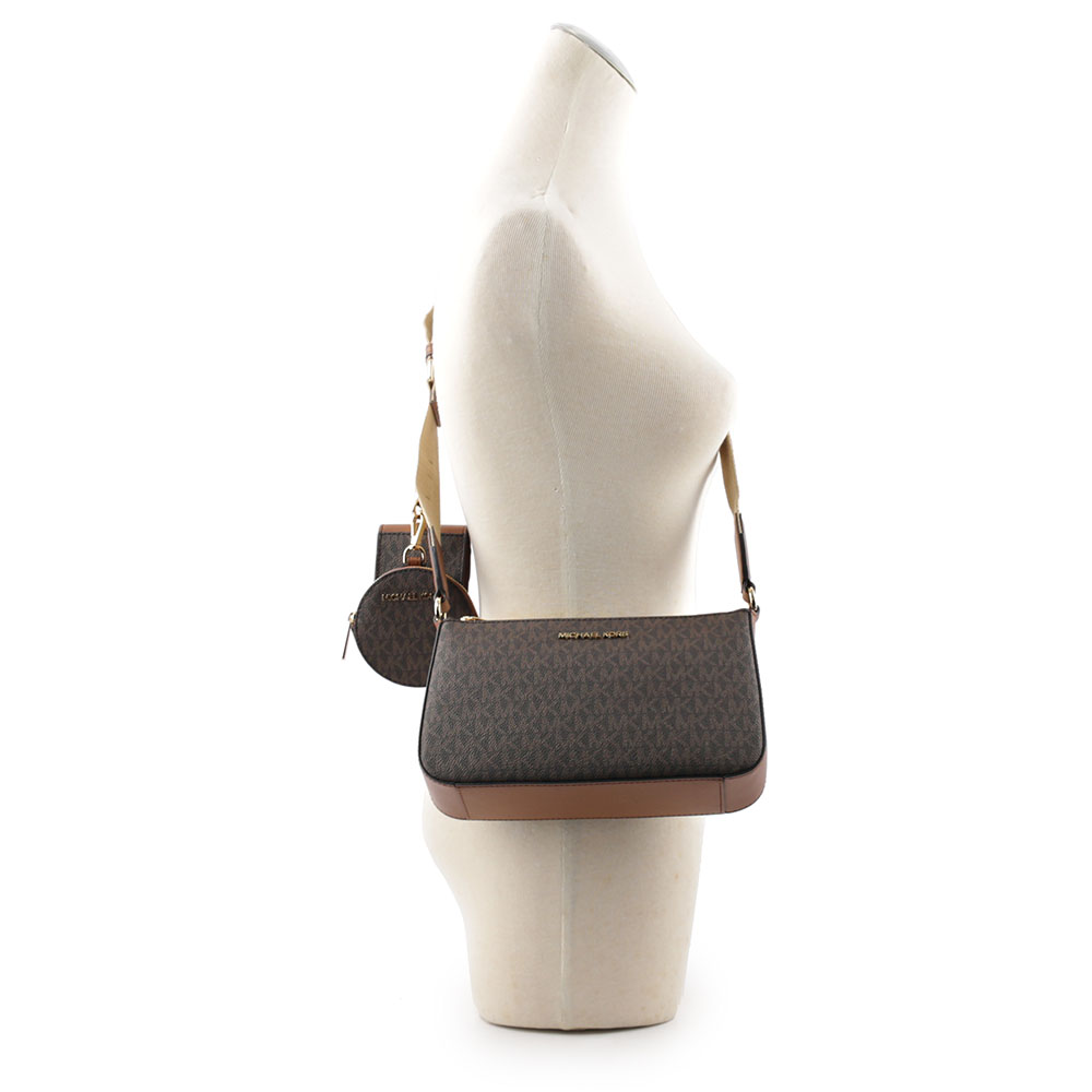Michael Kors 金字塗層帆布附小袋三合一斜背包/咖啡色, , large