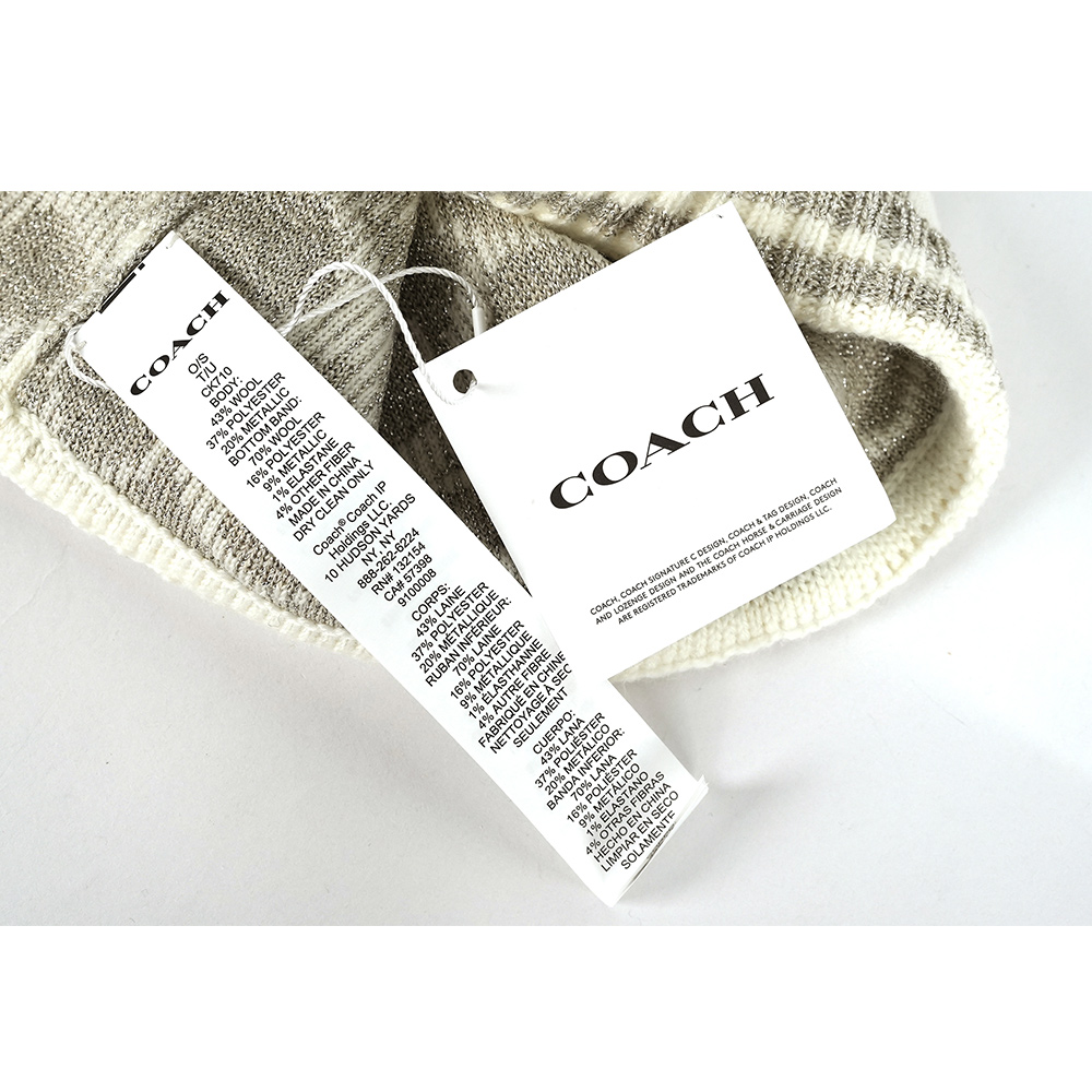 COACH 金屬纖維CC Logo 羊毛毛帽/白色, , large