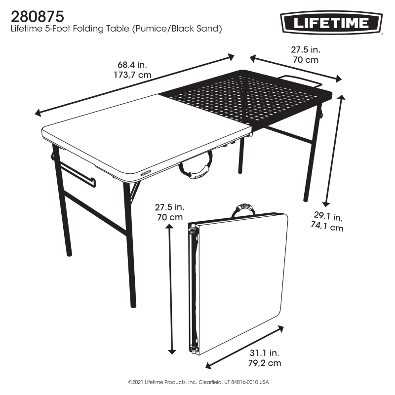 Lifetime 5Ft. Fold-In-Half Camping Table, , large