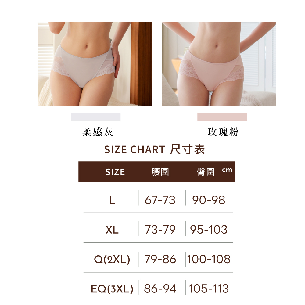 【Clany可蘭霓】台灣製蕾絲涼感親膚包臀中高腰 L-3XL 加大尺碼內褲 玫瑰粉 3078-31, , large