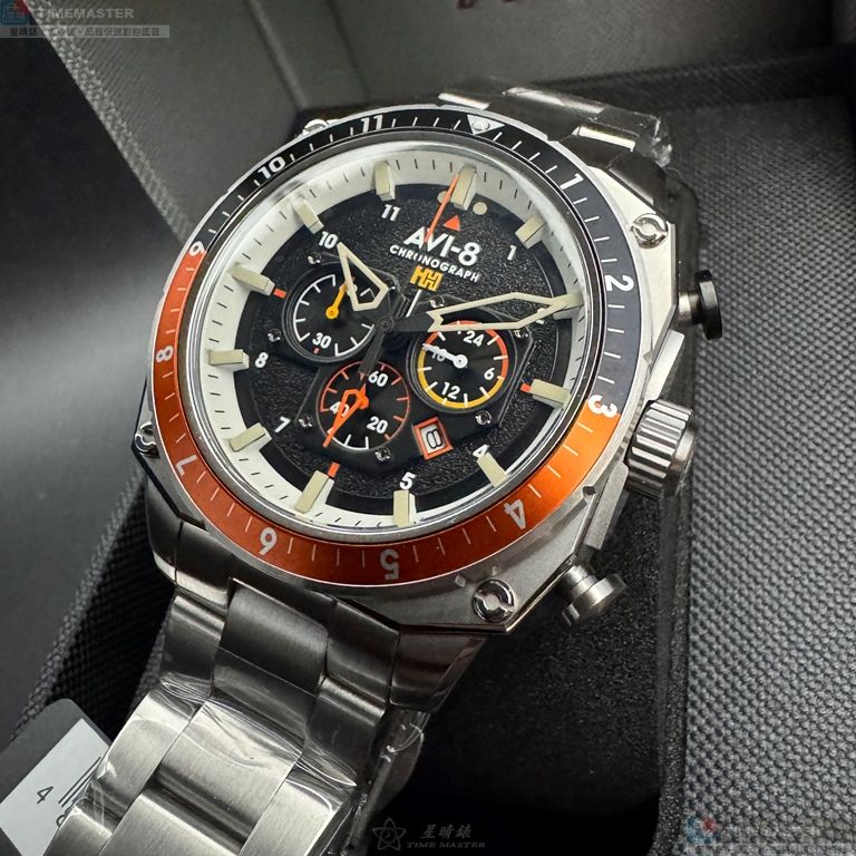 [星晴錶業]新品牌手錶,44mm,AV00003黑色錶面銀錶殼銀色精鋼錶帶款, , large