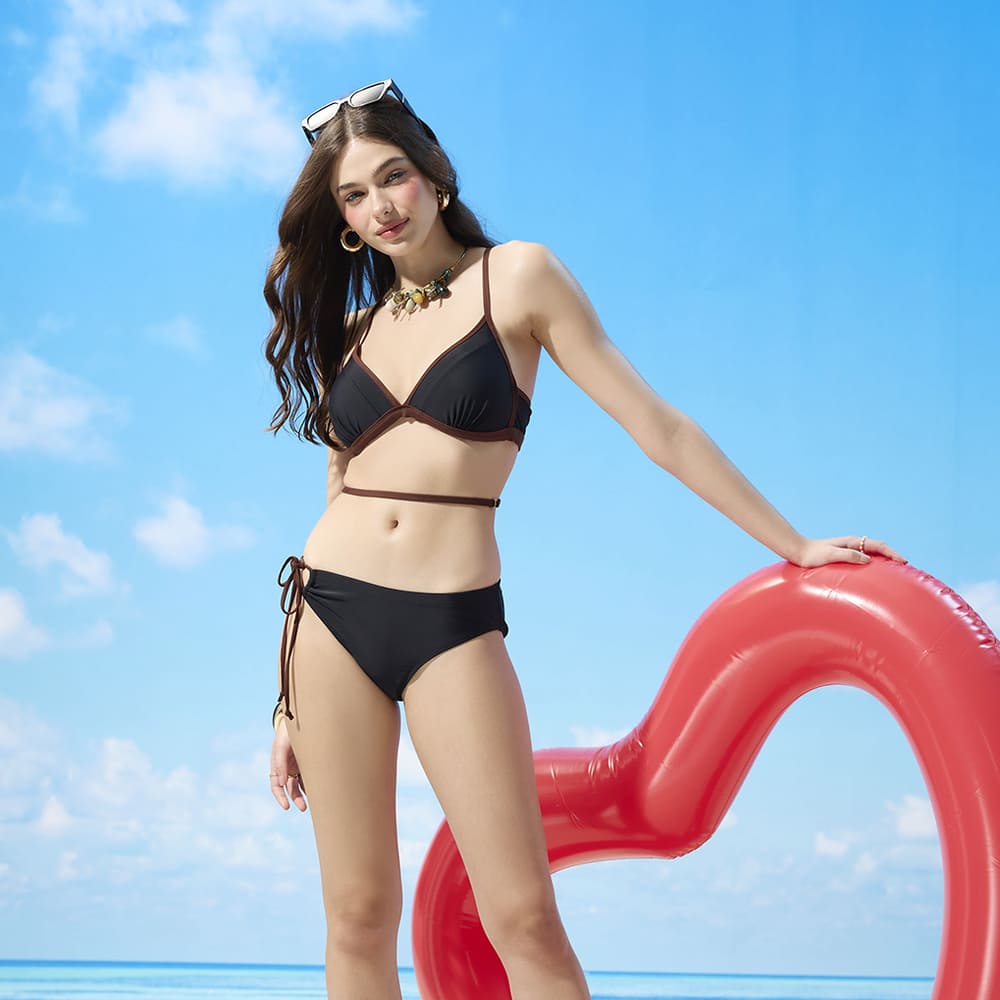 Monina Taiwan-made two-piece bikini swimsuit, limited edition, fixed cup, coffee black -M