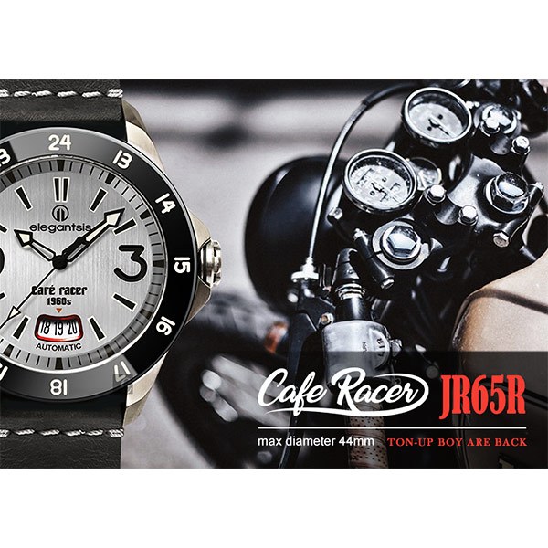 elegantsis x CafeRacer 經典復古機械錶-銀x黑/44mm ELJR65AS-C1NW1L, , large
