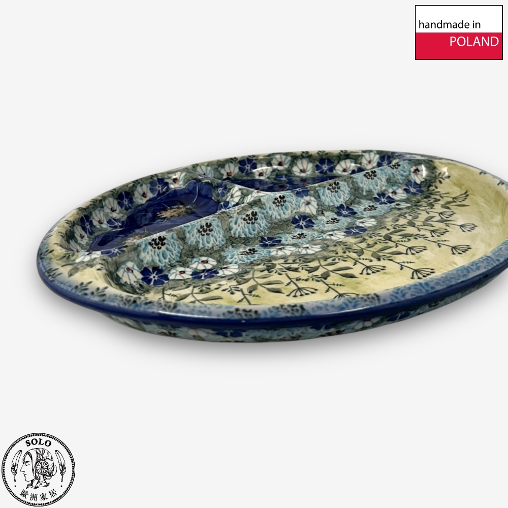 【SOLO歐洲家居】波蘭製 Cerraf 波蘭陶 28cm 分隔盤 藍野芳蹤系列, , large