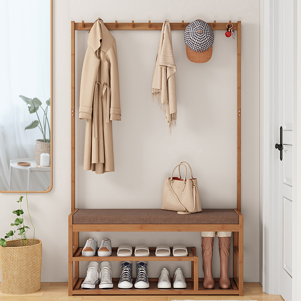 【AOTTO】日式玄關收納衣帽架換鞋凳-100公分(HA-036)
