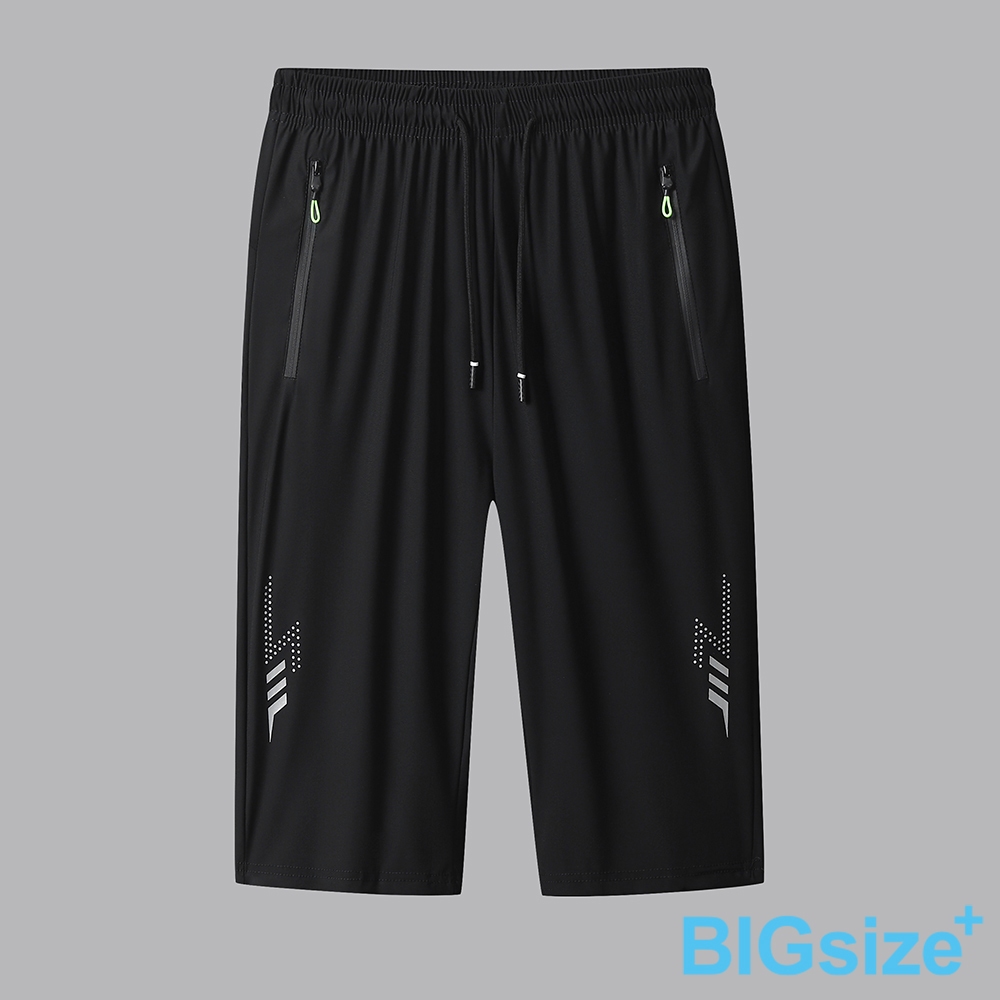 大尺碼-印花 冰絲排汗七分褲-黑/灰-0205565, 01黑, large