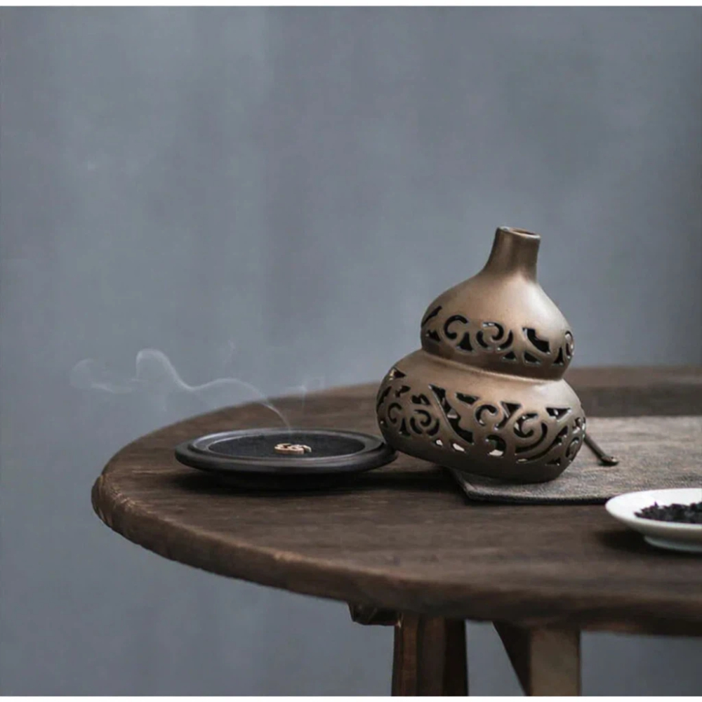 【A&R】招財開運 鏤空福祿鎏金香薰爐 附葫蘆香插, , large