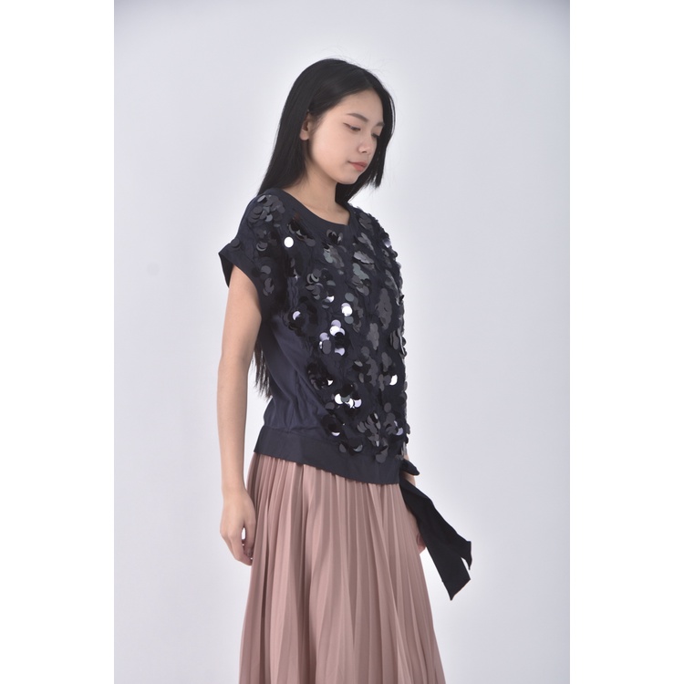 (S) moma質感亮片藍色短袖上衣二手衣, , large