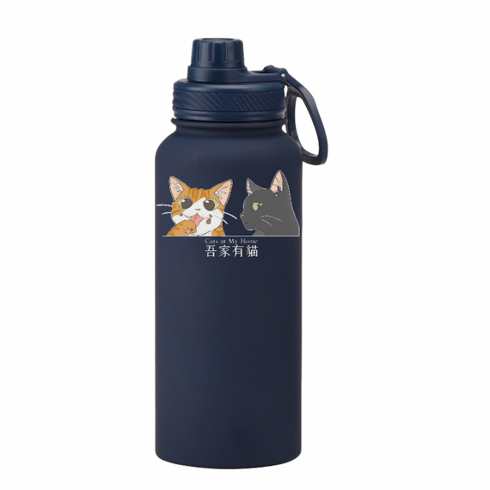 【吾家有貓】吾家有貓運動水壺陶瓷款 1000ML-黑, , large