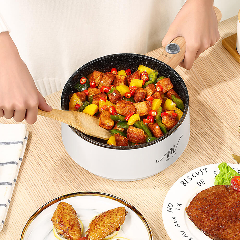 【MOLIJIA 魔力家】1.6L-M18多功能美食料理不沾電火快煮烹飪鍋-白木紋, , large