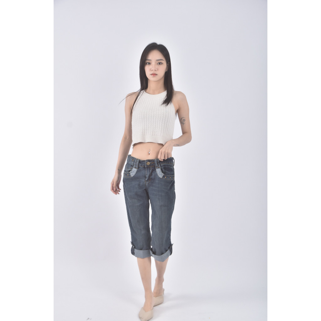 (L) jeans le丹寧牛仔五分藍色長褲二手衣