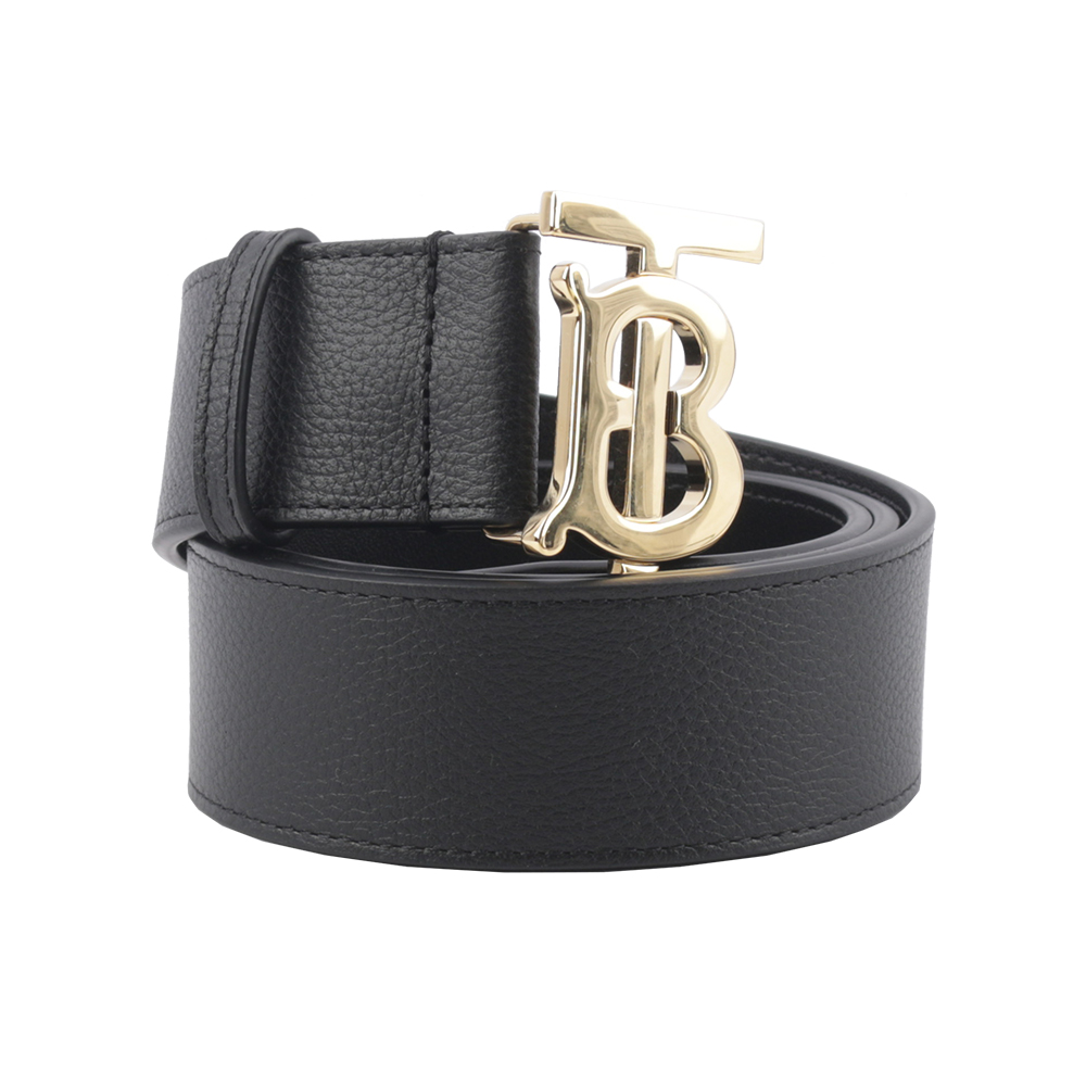 BURBERRY 金色TB Logo 牛皮寬4cm/85cm皮帶/黑色, , large
