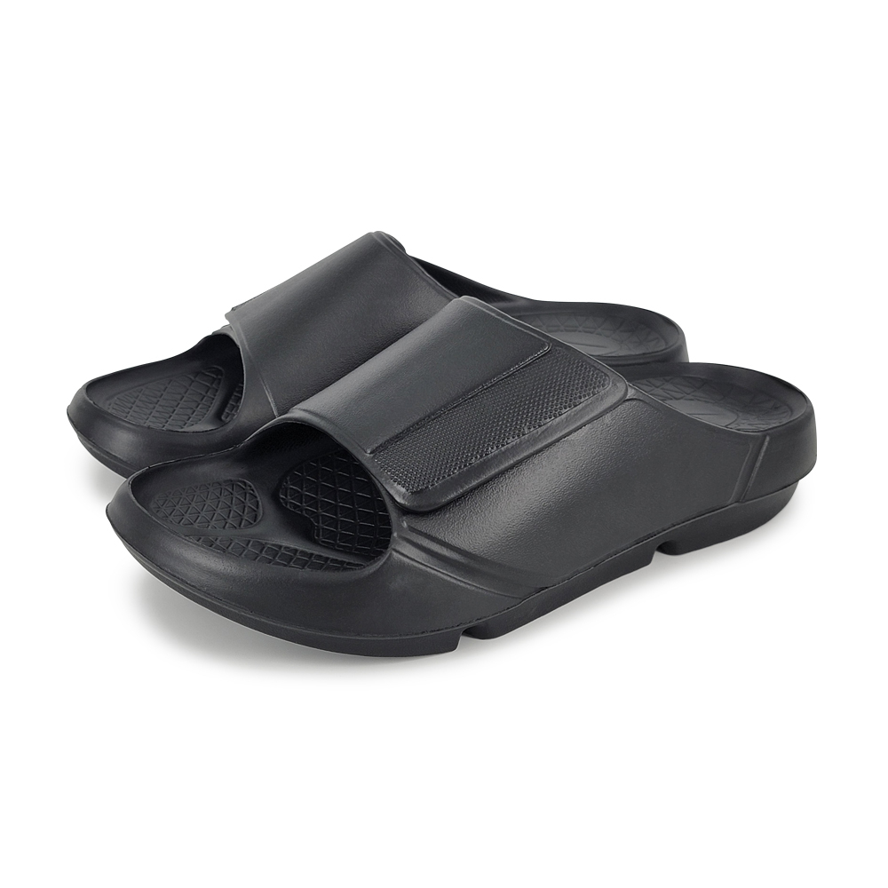 DIADORA迪亞多那 紓壓厚底拖鞋 MIT台灣製造 休閒 運動 簡約 素色 魔鬼氈 彈力 足弓支撐 舒壓 防滑 黑 灰, , large