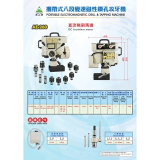WIN五金 台灣製造 清山牌 <AE260-110V> 無刷八段變速磁性鑽孔機 磁性鑽台 鋼構鑽台 磁力鑽孔機 攻牙機 鑽孔機, , large