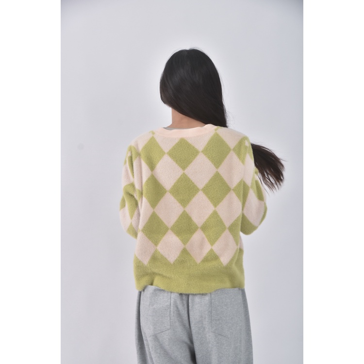 (S) pazzo棉質棋盤格開衫綠色外套二手衣, , large