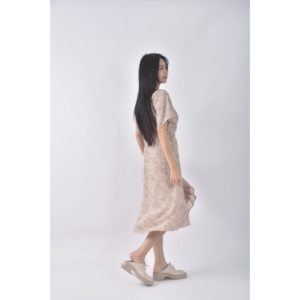 (S) mansha質感V領棕色洋裝二手衣, , large