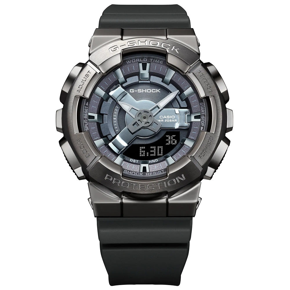 CASIO 卡西歐 G-SHOCK 金屬色雙顯電子錶-個性銀 GM-S110B-8A, , large
