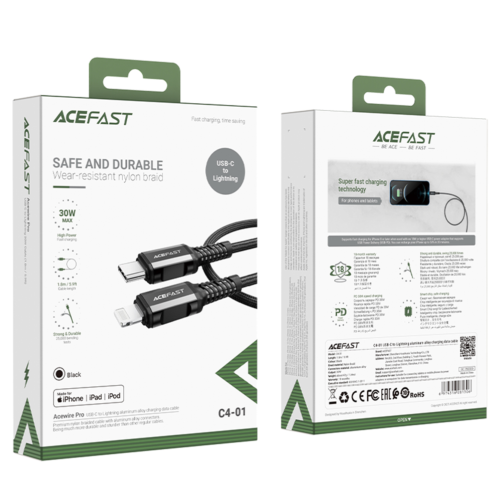 【ACEFAST】30W Safe and Durable PD Fast Charging Cable 1.8M, , large