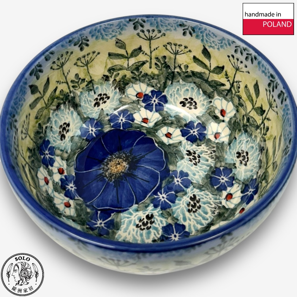 【SOLO Vintage】Cerraf Polish Pottery 13cm Rice Bowl Traces of Fragrance in the Blue Fields Series Made in Poland, , large
