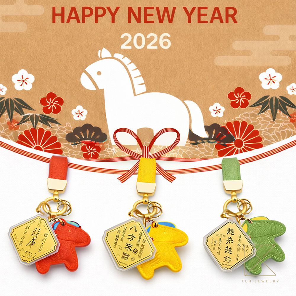 【TLH】 999純金 馬上好運 黃金金箔吊飾 (馬年 過年 送禮), , large