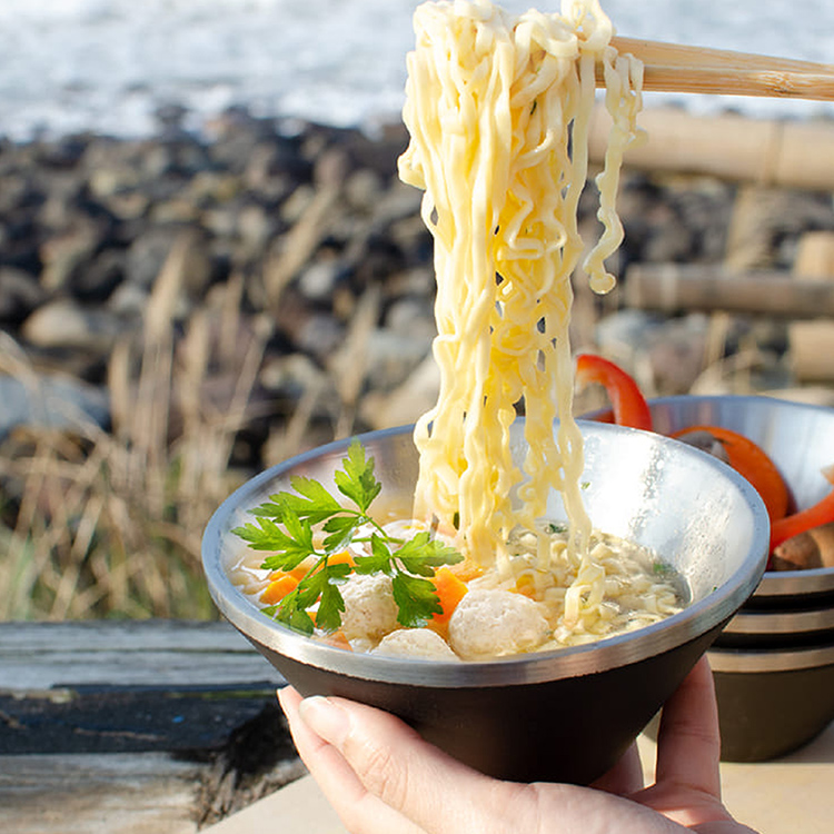 仙德曼雙層304不鏽鋼笠形碗-4入-黑色+316不鏽鋼餐具組-4套入, , large