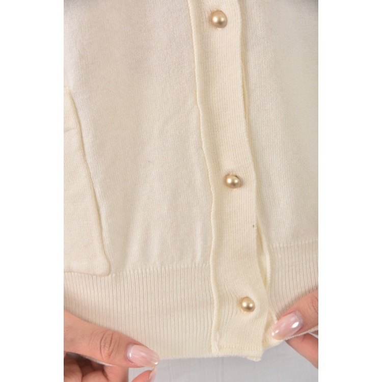 (M) leaves質感V領杏色長袖上衣二手衣, , large