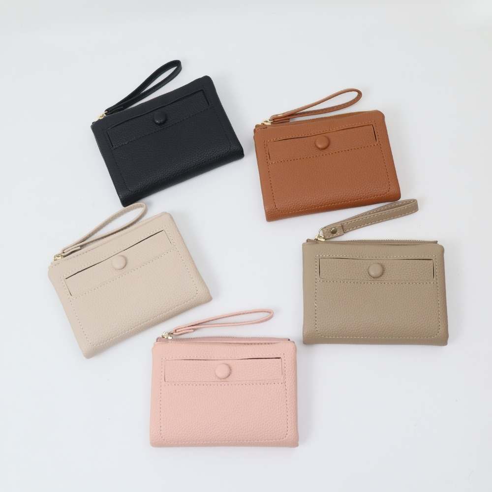 AUNO  經典圓釦短夾-霧粉 多卡位收納皮夾 女用錢包 典雅百搭, , large